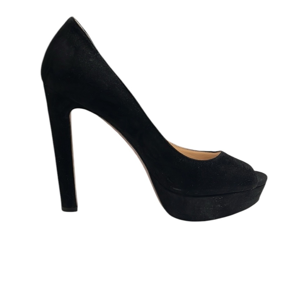 Prada Black Suede Peep Toe Pumps Size 38 - Picture 5 of 10